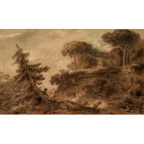 Lovers in a park with antique ruins